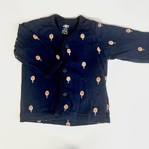 Toddler Navy Blue Button-Front Shirt with Orange Pop Print